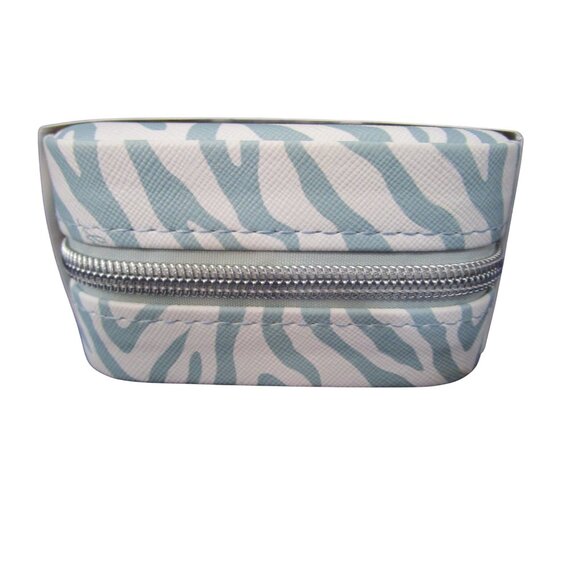 Milly Traveling Jewelry Case Blue White Zebra Print Zipper Closure Compact Size - Picture 5 of 8